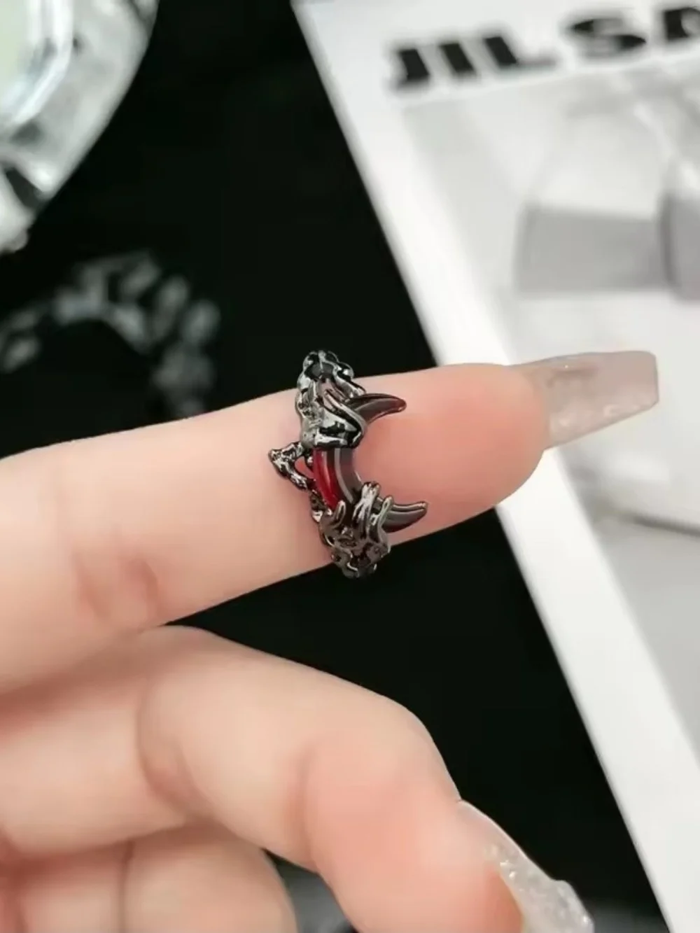 Gothic Silver Ring with Red Gemstone